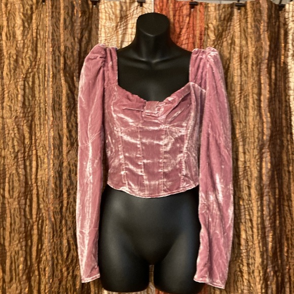 NWOT Free People Bridgette velvet puff long sleeve crop top - Picture 2 of 5